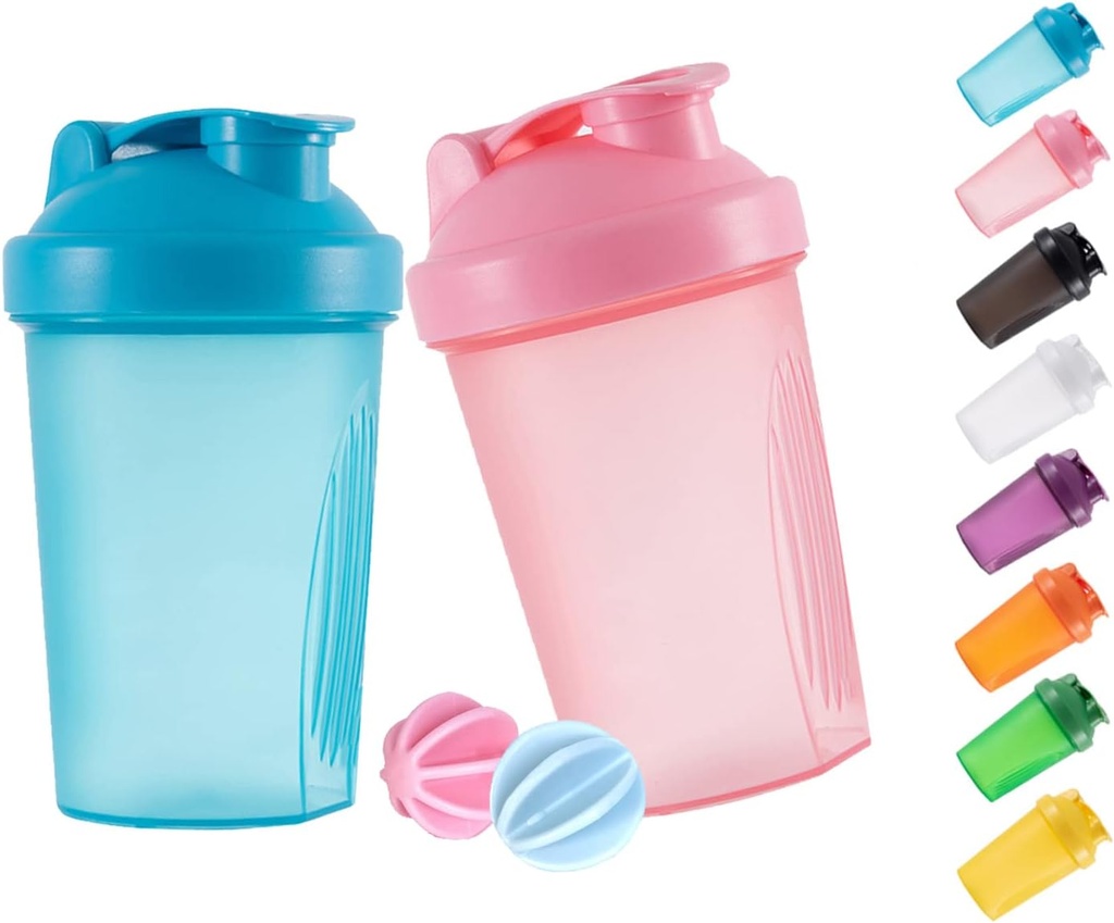 Butelka shaker Protein Shakes i 16- unce / 400ML Shaker- Butelka z whisky kulki, Non-BPA plastik (niebieski + różowy (2PCS))