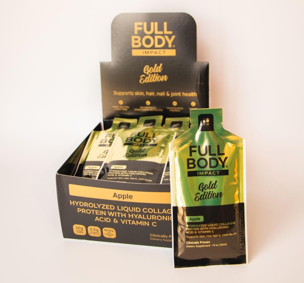 Liquid Collagen Protein w / Hyaluronic Acid & Witamina C - Gold Edition (Apple), 16,000mg (16g) Zhydrolizowane Colagen Peptydes Supplement - 1oz Pakiety (pole 24)