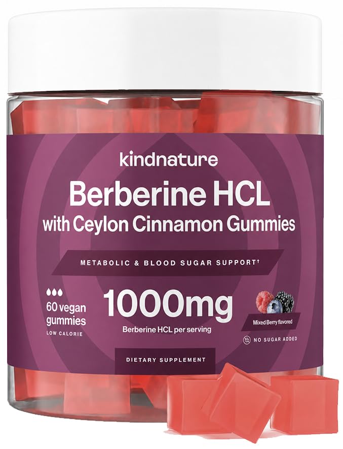 kindernature Berberine Gummies 1000mg z Ceylon Cynamon & Resveratrol - Sugar-Free Vegan Suplement do Wspomagania Cukru, Metabolizm, Pragnienia Wellness - Non-GMO, Gluten- Free