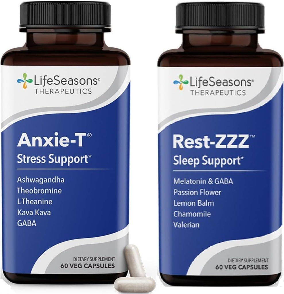 LifeSeasons Anxie- T z Rest- ZZZ - Pomaga w nastrojach i nocnych senach - naturalnie łagodzi napięcie mięśni i niepokój - 120 kapsułek