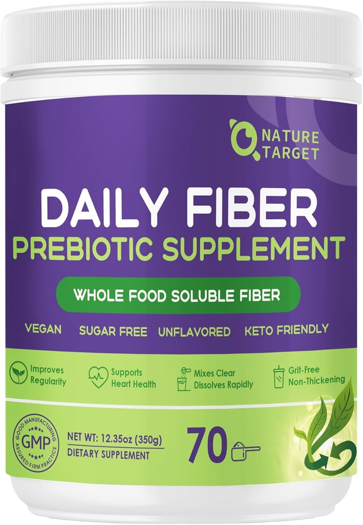 Daily Fiber Supplement - Rozpuszczalny Prebiotyczny Proszek Fiber dla Gut Health, Całość Food High Fiber for Digestive Health & Regularność, Unflavored Clear Mixing Powder, Gluten & Sugar Free, Keto - 70 Sługi