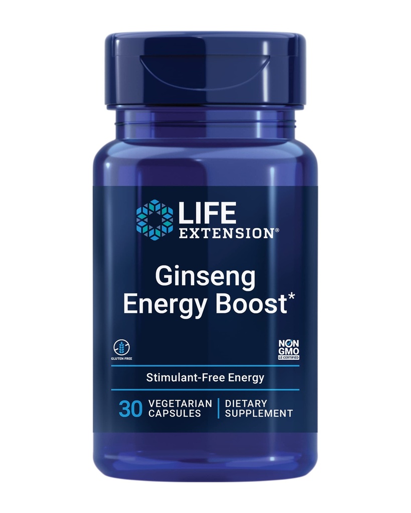 Przedłużenie życia Ginseng Energy Boost, Wsparcie energetyczne, Zdrowe zarządzanie stresem, Gluten- Free, Nie-GMO, Wegetarianin, 30 Kapsułki