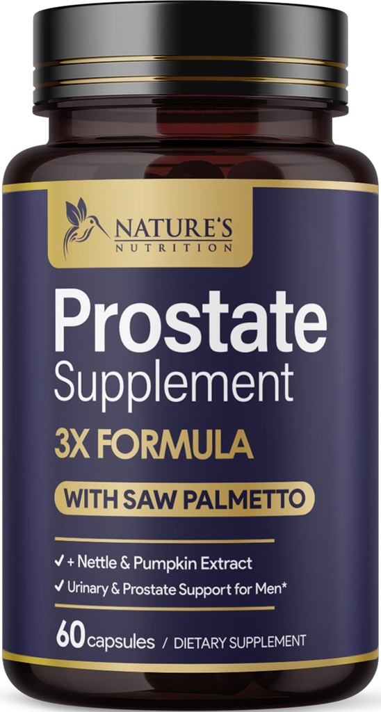 Prostate Health Supplements for Men 1000mg - 3X Siła z Saw Palmetto Mieszanka Stinging Nettle Root & Pumpkin Seed Support Complex - Obsługuje Trips Łazienka Prostate & Zdrowie moczu - 60 Kapsułki