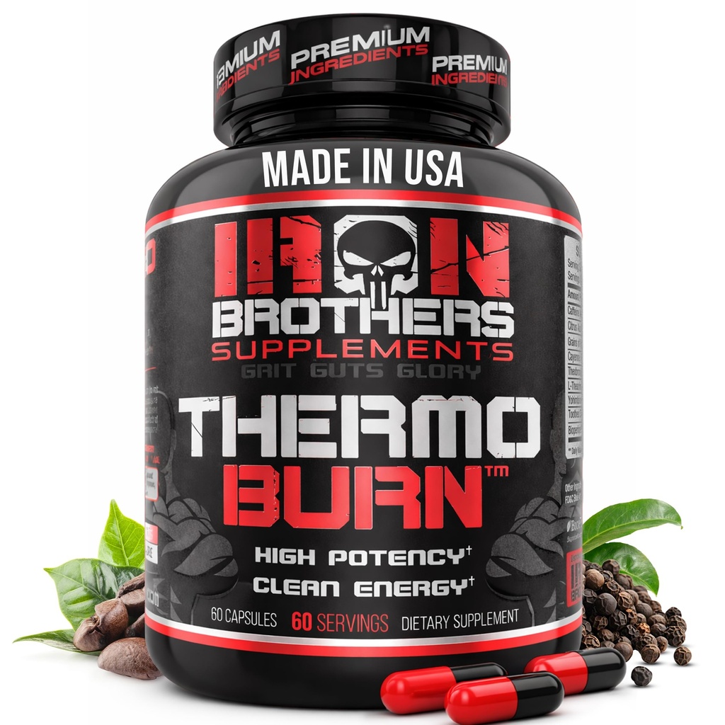 Iron Brothers Thermo Burn Hardcore Fat Burner - Wysoka Thermogeniczne Stim z HCl Yohimbine, Ziarno Raju & Kofeiny - Metabolizm Booster & Kontrola przystawek - 60 Kapsułki
