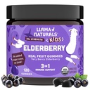 Llama Naturals Gummies Elderberry dla dzieci, Wegan, Organiczny suplement wsparcia immunologicznego z witaminą C i cynku, Toddler prawdziwe owoce Gummy Witaminy dla odporności, Chewable, Nie dodawany trzciny cukrowej, 120 Ct