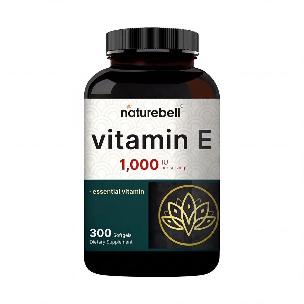 NatureBell witamina E Oil Softgels, 1000 IU na Podawanie, 300 Pigułki 124; Podstawowe suplementy przeciwutleniające, Easy Absorbowany Form - Wspiera skórę, Serce, & Zdrowie immunologiczne - Nie-GMO