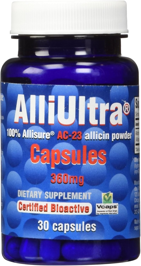 AlliUltra kapsułki 360mg - 30 Hrabia 124; Wysoka wytrzymałość Stabilizowany czosnek Allicin Suplement do naturalnego wsparcia immunologicznego, Plant- Based, Non-GMO, Wegan, Made in UK