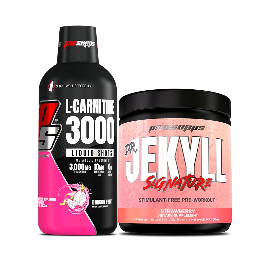 PROSUPPS L- Carnitine 3000 Stymulant Free Liquid Shots (31 Servings, Dragon Fruit) i Mr Hyde Signature Series Pre- Workout Energy Drink proszkowany (30 Servings, Strawberry)
