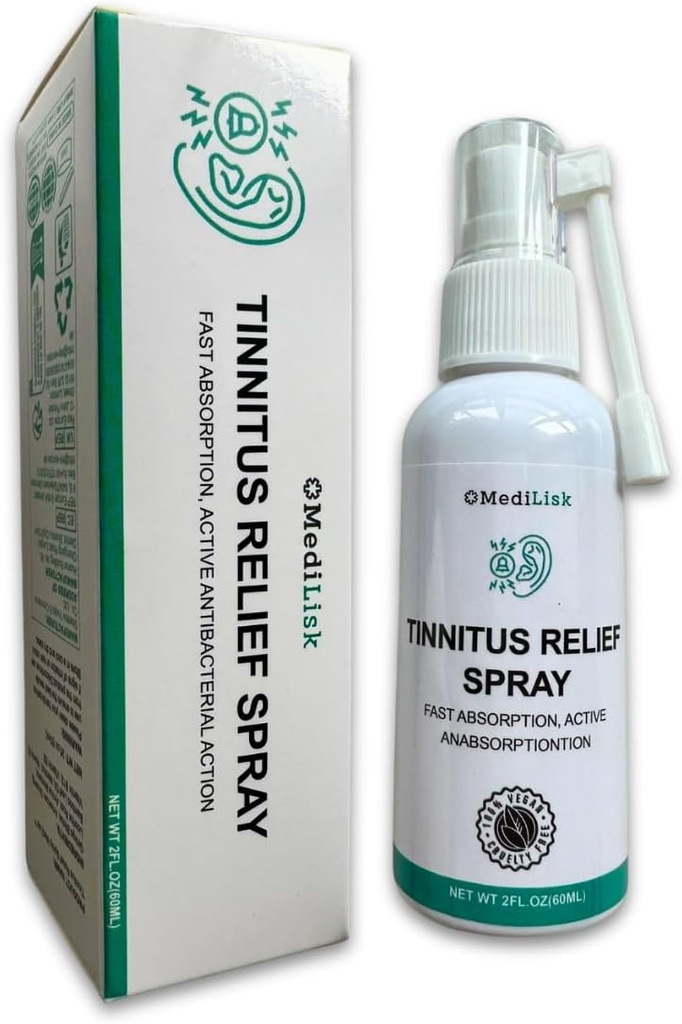 Medilisk Tinnitus Relief Spray - Wspiera Tinnitus Relief dla Ringing Ears - Ziołowe produkty do pielęgnacji uszu - Leczenie szum w uszach Zapobieganie - Niesteroidowe i hipoalergiczne - 1 Fl Oz Relief - Opakowanie 1