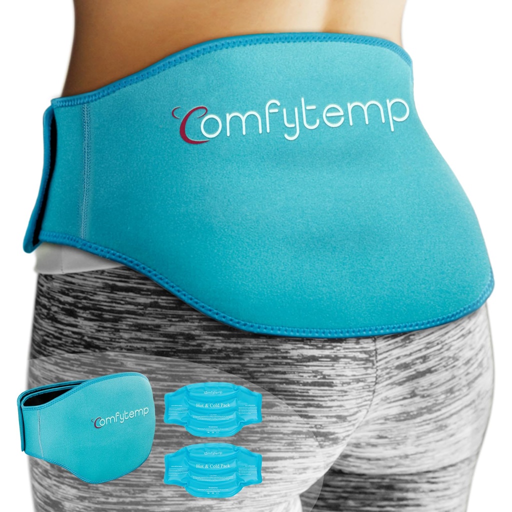 Comfytemp Ice Pack for Back Pain Relief, 2 opakowania, FSA Kwalifikujące się, wielokrotnego użytku żel Lower Back Wrap Ice Brace dla urazów Sciatica, Gorące zimny kompresja dla Lumbar, Waist, Kobiety po operacji prezent