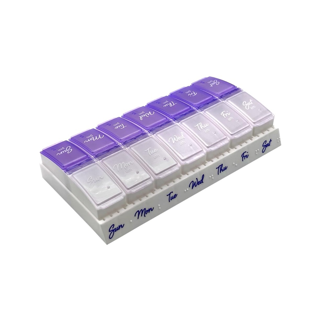 Ezy dawka tygodniowa (7- Day) Codzienne pill Case, Medicine Planner, Witamina Organizator, 2 razy dziennie AM / PM, Małe Komory Pop- out, artretyzm Przyjazny, Łatwy w użyciu, Pearlescent i Lavender Lids, BPA Free