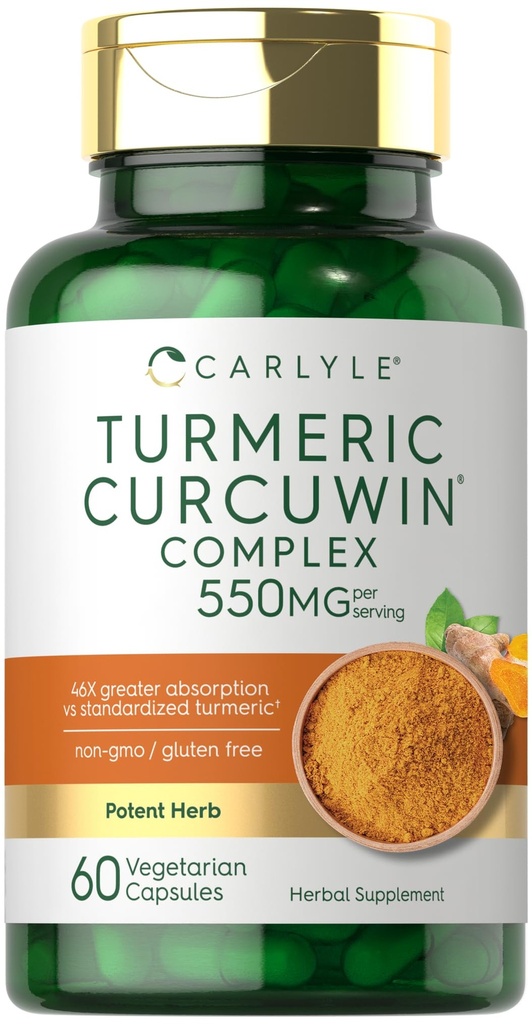 Carlyle Turmeric Supplement 550mg gimnazjum 124; 60 Kapsułek gimnazjum 124; CurcuWin Extract Complex gimnazjum 124; Vegetarian, Non-GMO, Gluten Free