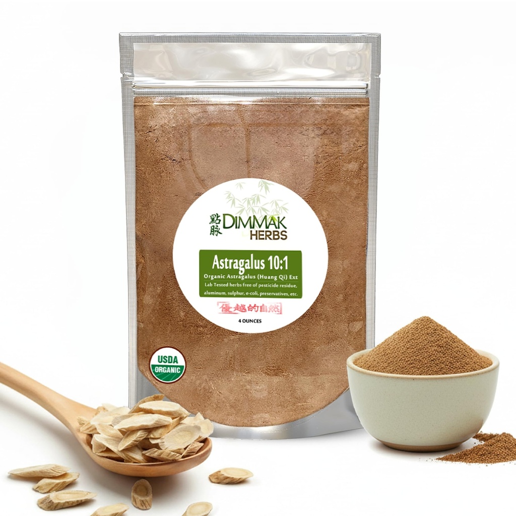 Astragalus organiczny 10: 1 Ekstrakt proszku Dummak 124; Huang Qi Koncentrat Granulat 124; Lab Tested, USDA Organic 4oz / 112g przez Dimmak Herbs