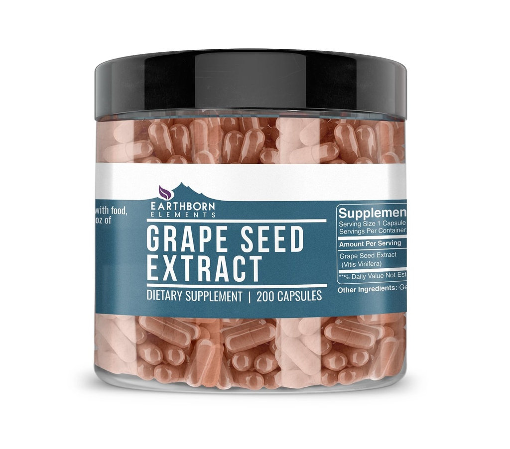 Earthborn Elements Pure Grape Seed Extract 200 Kapsułki, Czyste i nierozcieńczone, Brak dodatków