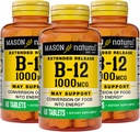 MASON NATURAL B- 12 1000Mcg Cyanokobalamina Rozszerzone tabletki uwalniające, 60- liczenie butelek (opakowanie po 3)