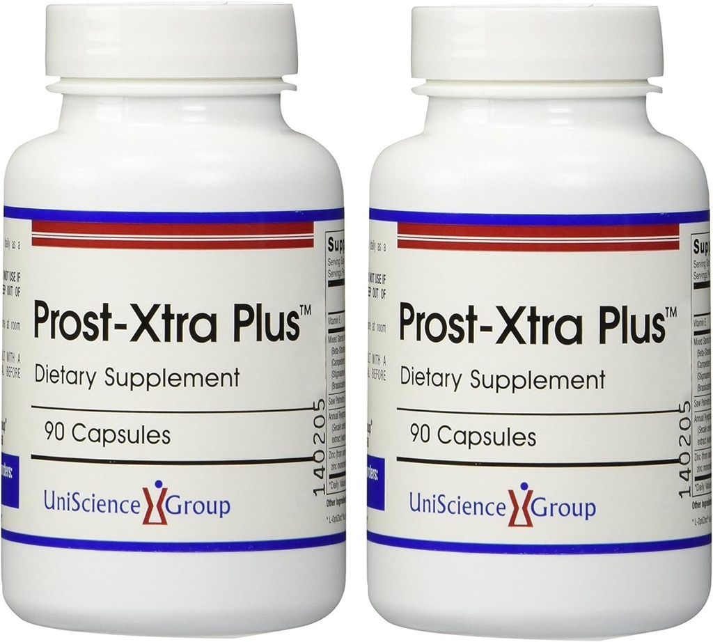 Prost- Xtra Plus (2 zestaw do butelek) z trawą żytnią, 300 mg steroli roślinnych, Piła Palmetto, Cynk, Witamina E 90 Kapsułki Każdy