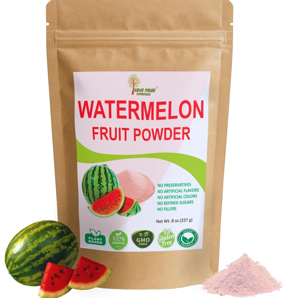 Indus Farms Superfoods All Natural Watermelon Fruit Powder, Instant Electrolytes, Pre- Workout & Post- Workout Suplement, Enhancer napojów, Marinades, Sauces, Sałatki, Maski twarzy, GMO- Free, 8 oz