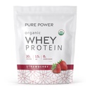 Dr Mercola Pure Power Organic Serwatka Białko - 20 g Białko - Wspiera wzrost mięśni i energię - Koncentrat serwatki paszowej - 15 Słupki (20.60 Oz) - Truskawka