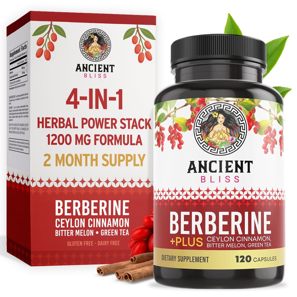 Ancient Bliss Berberine HCL 1200mg z Ceylon Cynamon, Bitter Melon i Green Tea Extract - 120 kapsułki
