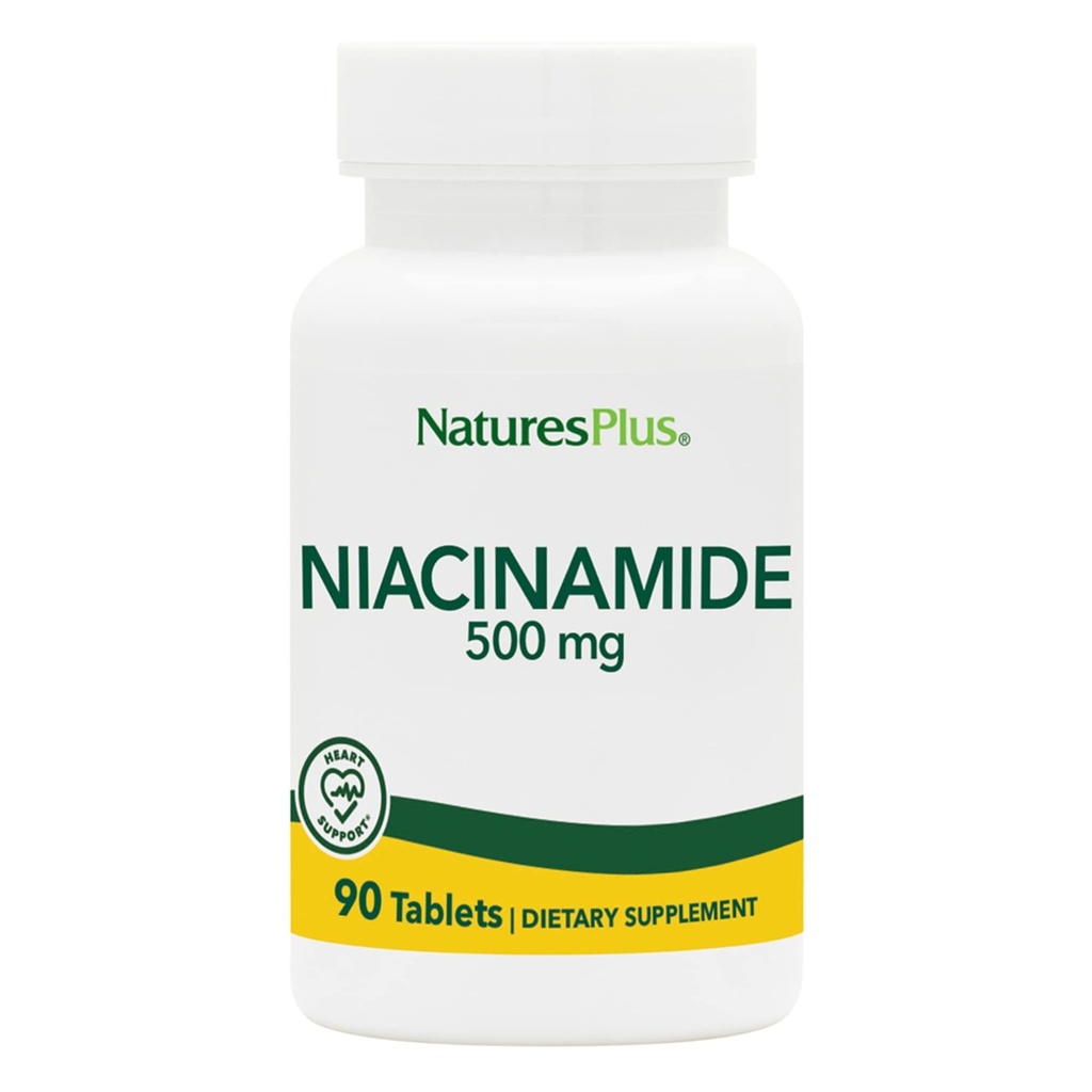 NaturesPlus Niacinamid - 500 mg, 90 Tabletów - Wysoka moc witamina B3 Suplement - wegetarianin, Gluten Free - 90 Służenia