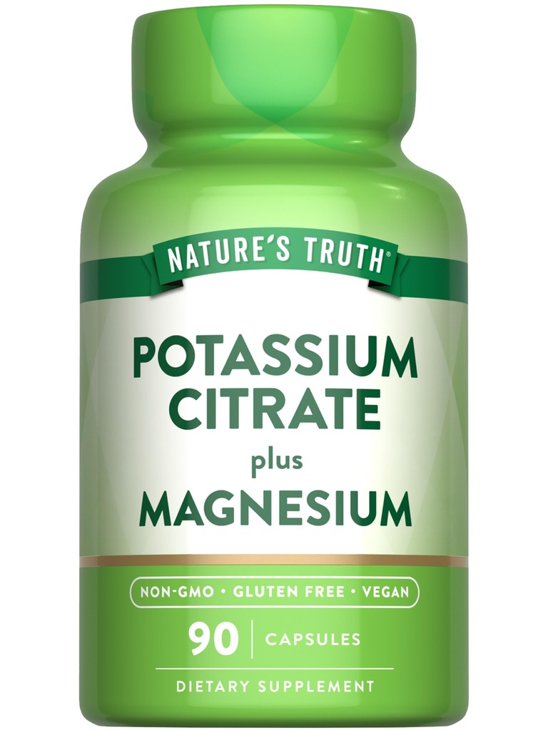 Nature 's Truth Potasu Magnezu Cytrate Kapsułki 124; 90 Hrabia 124; Wegan, Non-GMO & Gluten