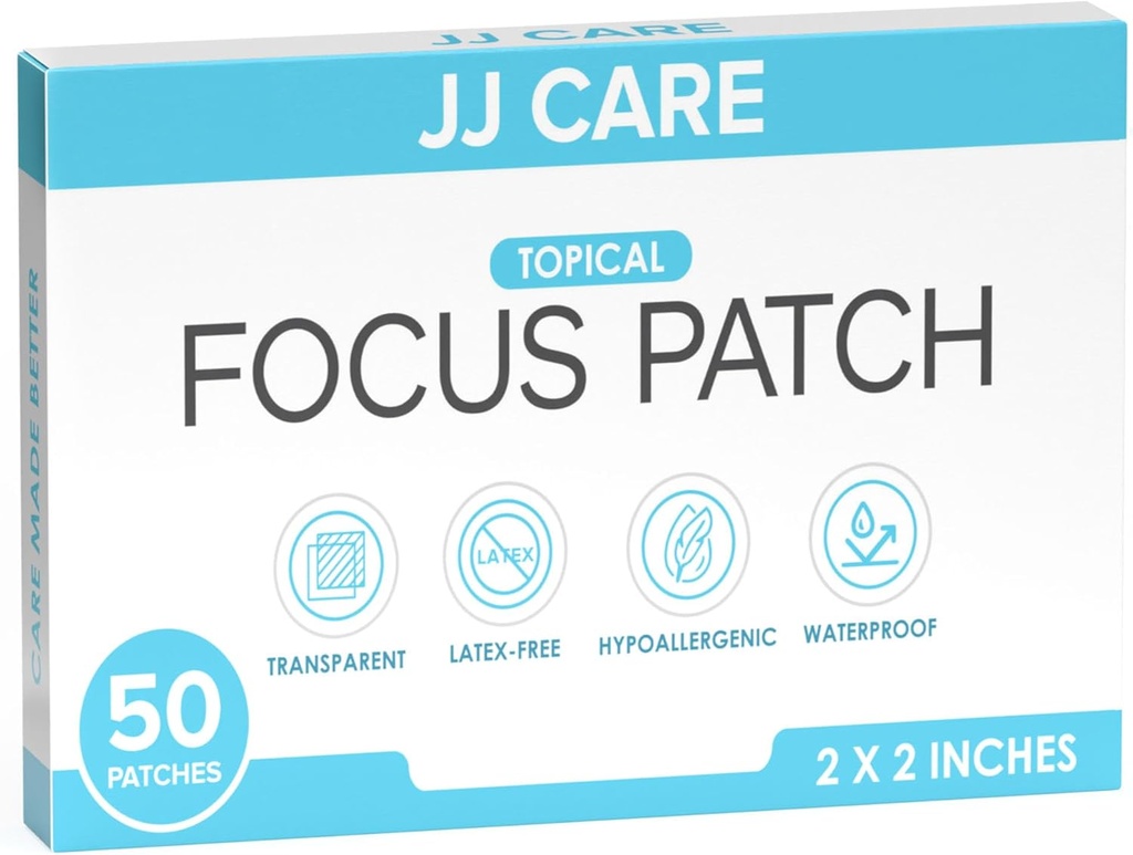JJ CARE Focus Patch - pakiet 50 All- Natural Focus Plus Patches dla dorosłych, Wsparcie koncentracji, Focus i pamięci 124; 50 Days Supply of Brain Patch