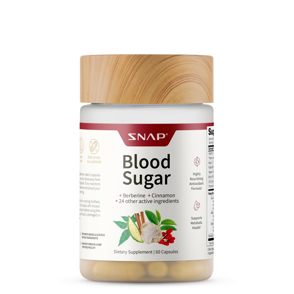 Suplementy Snap Sugar mieszanka z Berberine, CoQ10, Cynamon, Kwas lipoinowy alfa i Gymnema do wspierania zdrowego cukru krwi, Zdrowie i energia metaboliczna, Cukier wolny, 60 Kapsułki