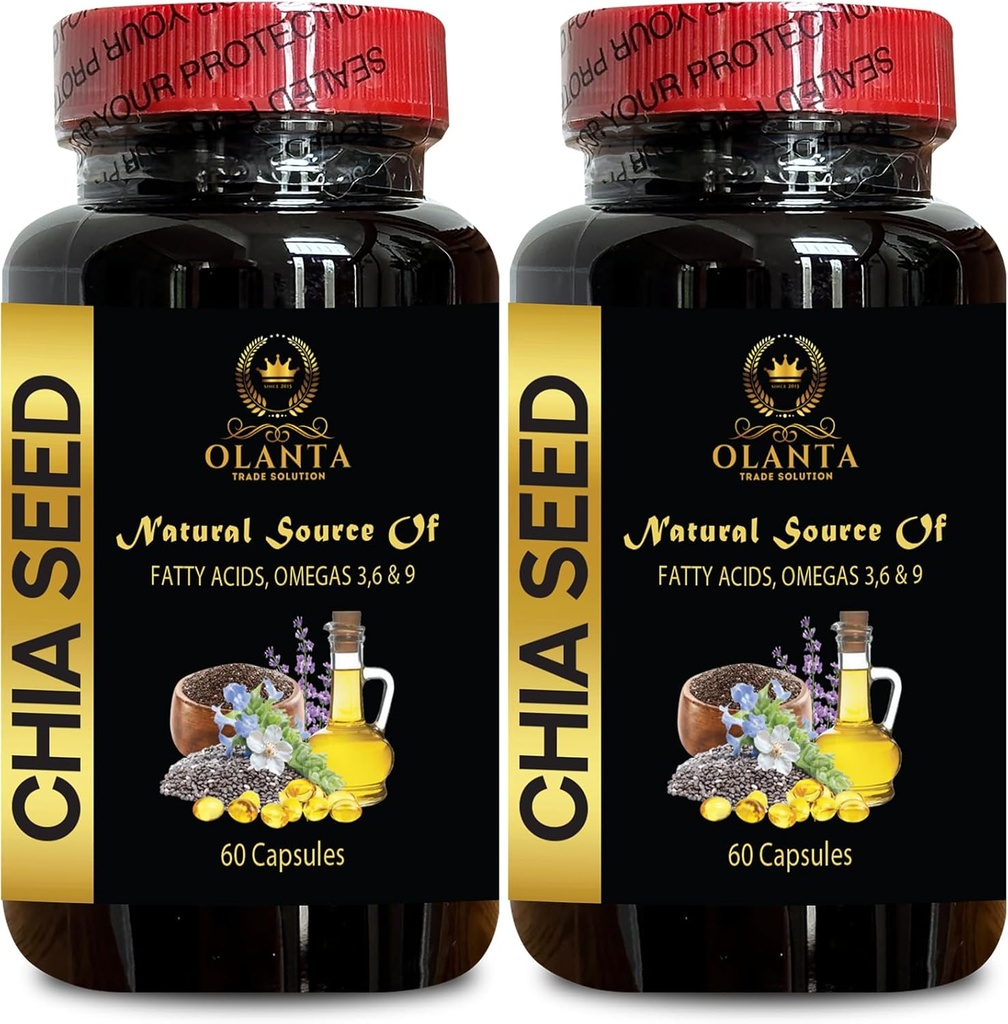 CHIA Seed Supplement - Chia Seed Extract Pills, suplementy diety dla Bodybuilding, Omega-3, Wysokie włókno i źródło białka, Esential Fatty Acids - 2 Butelki 120 Kapsułki