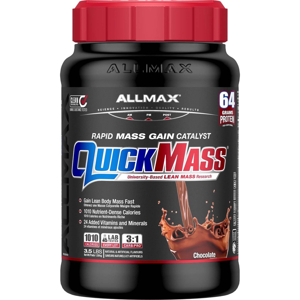 ALLMAX QUICKMASS, Czekolada - 3.5 lb - Szybki katalizator zyskujący masę - do 64 gramów białka na porcję - 3: 1 Węgiel do proporcji białka - Zero Trans Fat - Do 24 Sług