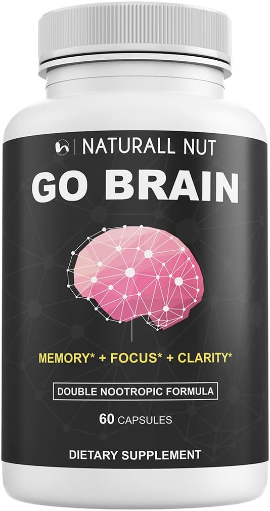 Go Brain Double Nootropic Formuła, Suplementy mózgu dla pamięci i skupienia Witaminy, Ginkgo Biloba, Suplement Dmae, Suplement Bacopa Monnieri, Pamięć Witaminy Mózg dla kobiet i mężczyzn