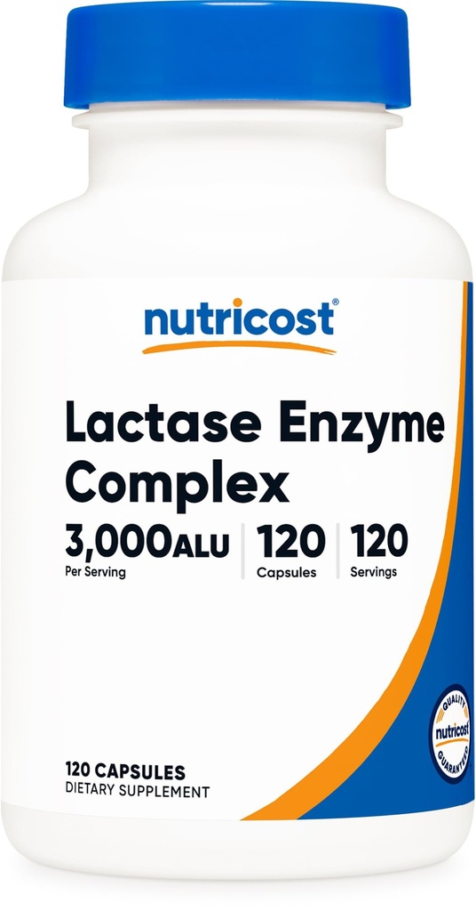 Nutricost Lactase Enzyme Complex 3000 FCC ALU, 120 Kapsułki wegetariańskie - Non-GMO, Gluten Free, 120 Służenia