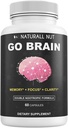 Go Brain Double Nootropic Formuła, Suplementy mózgu dla pamięci i skupienia Witaminy, Ginkgo Biloba, Suplement Dmae, Suplement Bacopa Monnieri, Pamięć Witaminy Mózg dla kobiet i mężczyzn