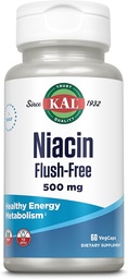 KAL Niacin 500mg Flush Free - Suplement witaminy B3 - Wsparcie metabolizmu i energii - Wsparcie dla zdrowia skóry, nerwów, żywienia i cyrkulacji - Witamina wegańska, 60- Day Guarantee, 60 Służenie, 60 VegeCaps