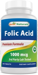 Najlepsze naturals Kwas foliowy 1000 µg (Witamina B9), 240 Tabletki