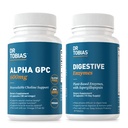 Dr Tobias Alpha GPC & Digestive Enzymes - Wsparcie funkcji kognitywnych & Codzienne Gut Health z Bioavailable Choline Supplement & Premium Enzymy dla trawienia, Non-GMO