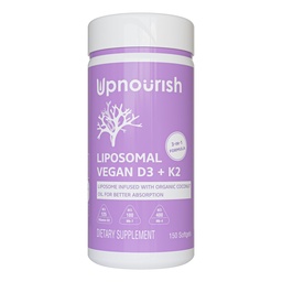 UpNourish Certified Vegan Witamina D3 5000 IU K2 MK4 MK7 500 mcg Suplement, 150 Softgels, Witamina Liposomalna roślin D K z organicznym olejem kokosowym, Nie GMO, Gluten i Żelatyna Free