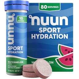 Nuun Sport Electrolyte Tablets z magnezu, Wapń, Potas, Chlorek i Sód, Gluten Free & Wegan, Arbuz, 8 Pack (80 Słupki ogółem)