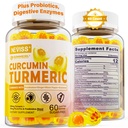 Kurkumina bez cukru Kurkumina Wypełniona Gumiaki 550mg dla dorosłych, Ginger & Black Pepper 124; 95% Kurkuminoidy w / Prebiotic Probiotic & Postbiotic Mieszanka, Wsparcie immunologiczne i pokarmowe zdrowia, Wegan, 60 Hrabia