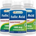 Najlepsza naturals Kwas foliowy 1000 µg (witamina B9), 240 tabletek (1000 µg (opakowanie po 3))