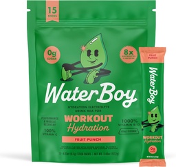 Waterboy Workout Hydration | 2,960mg Sugar Free Electrolyte Powder Packets | L-Glutamine + Vitamins | No Sugar, All Natural, Gluten Free | 15 Drink Stick Mixes (Fruit Punch)