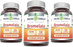 Amazing Supplement Bromelain 124; 500 Mg Supplement 124; 2400 GDU Supples 124; 120 Veggie Capsules Supples 124; Non-GMO Supplement 124; Gluten Free Supple124; Made in USA (3 Pack)
