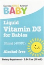 California Gold Nutrition Baby Witamina D3 Liquid D3 Suplement dla niemowląt, Wegetariański Przyjazny - Wsparcie rozwojowe - Alkohol & Gluten Free, Non-GMO - 10 µg (400 j.m.) - 0,34 fl oz (10 ml)