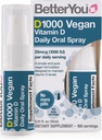 BetterYou D1000 Wegan Witamina D Spray doustny - Wygodne alternatywy dla tabletek - Pochodzenie plantacji - Promuje silne kości, zęby i system immunologiczny - Pomoc w wchłanianiu wapnia - 100 Daily Doses - 0.5 oz
