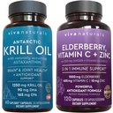 Viva Naturals Antarktyka oleju kryla i Elderberry, Witamina C, Cynk i Witamina D3 5000 IU Bundle, 1250 mg oleju kryla dostarczającego Omega 3 EPA i DHA do wspólnego zdrowia, Elderberry do wsparcia immunologicznego