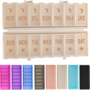 Składany Pill Organizator 2 razy dziennie w / Wydrukowane etykiety -Dual Protection & Portable Tygodniowy PM Pill Box, 7 Day Medicine Container, Duży Travel Pill Case dla tygodnia Codzienne Suplement Witamina - Khaki