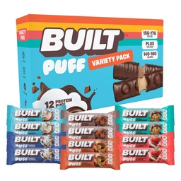 Built Bar, Puff Protein Bars, Variety Pack, Collagen, On-the-go przekąski, Breakfast Bar, Mieszane Sampler, 12 Pack