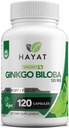 HAYAT Witaminy Wegan Ginkgo Biloba - Dodatkowa siła 500 MG za obsługę, Wspomaga funkcje mózgu i wsparcie pamięci, Certyfikowany Halal, 120 Kapsułki, Made in USA