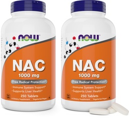 Teraz żywność NAC 1000 mg, 250 tabletek (opakowanie po 2), suplement N- acetyl- cysteina, 1000mg (1 gram) na tabletkę - wegetariański, Non-GMO
