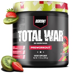 REDCON1 Total War Pre Workout, Strawberry Kiwi - Fast Acting Caffeinated Preworkout for Men + Women with Beta Alanine - Contains Citrulline Malate for Increased Pump, Blood Flow (30 Servings)