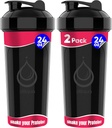 2 OPAKOWANIE, Podwójne 24 butelki shaker 24 Oz z mocną whiskey drutu do mieszania białka 124; Nieszczelne butelki shaker blender (czarny) 124; BPA- Free & Zmywarka Sejf 124; Shaker Cup do shakes protein